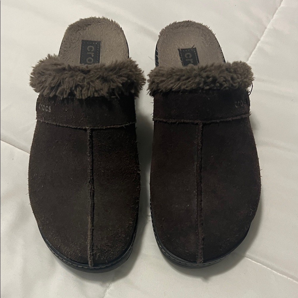 CROCS Dark Brown Fur-Lined Slip-On Clogs